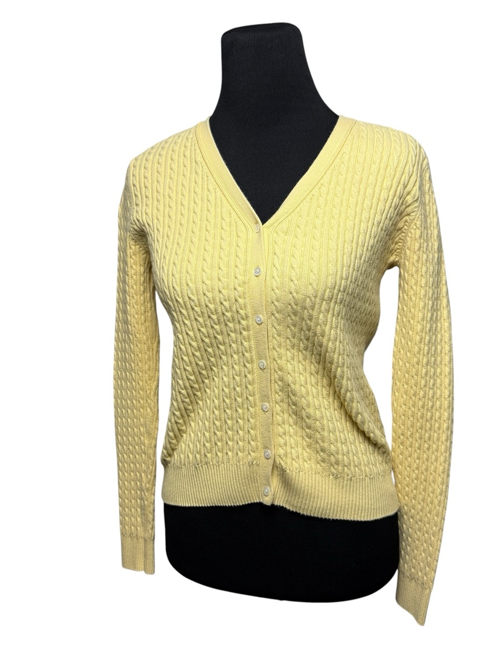 Lauren Ralph Lauren Yellow Cardigan Fisherman Cable Knit Sweater SZ S Preppy EUC - Picture 9 of 9